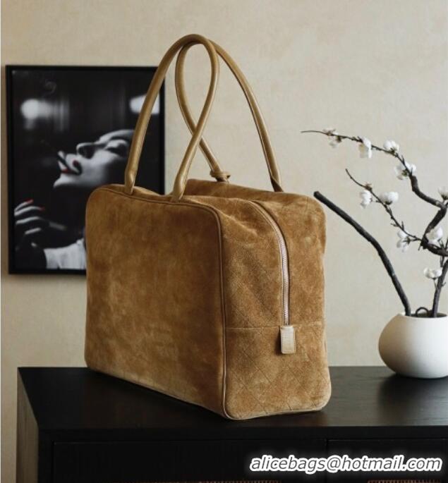 Grade Discount Chanel Quilted Suede Boston Top Handle Bag CH112702 Brown 2025