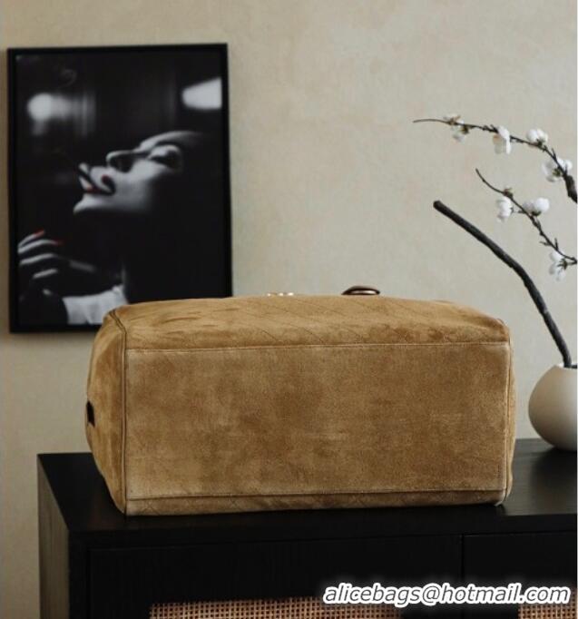 Grade Discount Chanel Quilted Suede Boston Top Handle Bag CH112702 Brown 2025