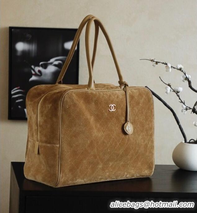 Grade Discount Chanel Quilted Suede Boston Top Handle Bag CH112702 Brown 2025