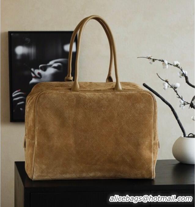 Grade Discount Chanel Quilted Suede Boston Top Handle Bag CH112702 Brown 2025