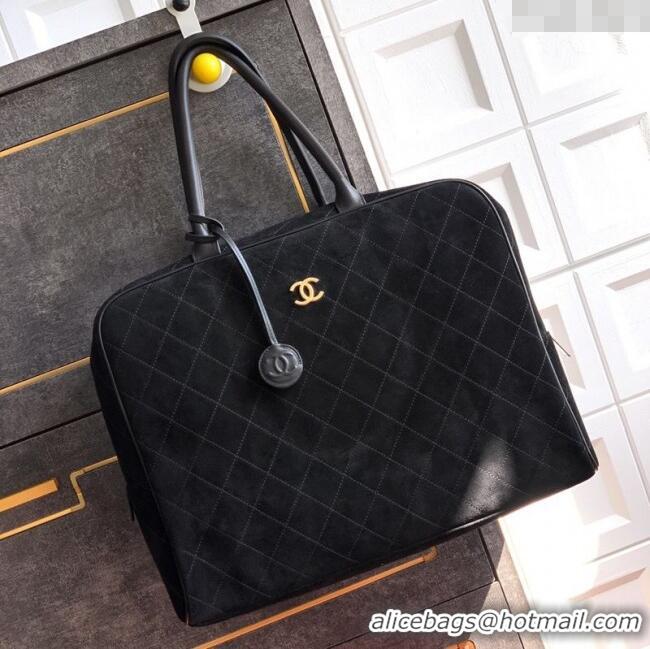Market Sells Chanel Quilted Suede Boston Top Handle Bag CH112702 Black 2025