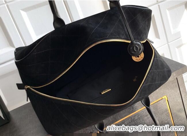 Market Sells Chanel Quilted Suede Boston Top Handle Bag CH112702 Black 2025