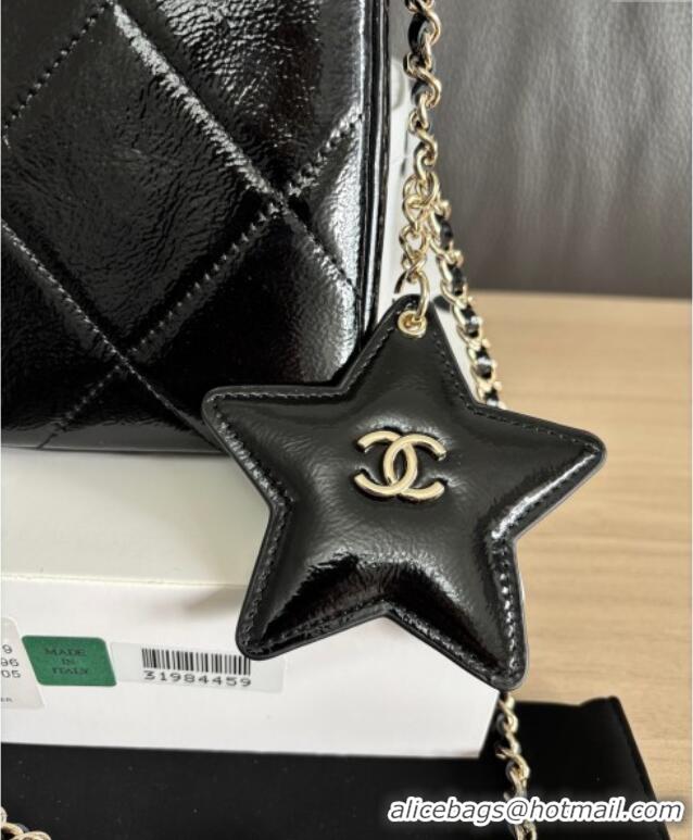 Inexpensive Chanel Shiny Crumpled Calfskin Phone Holder with Chain AP4777 Black 2025
