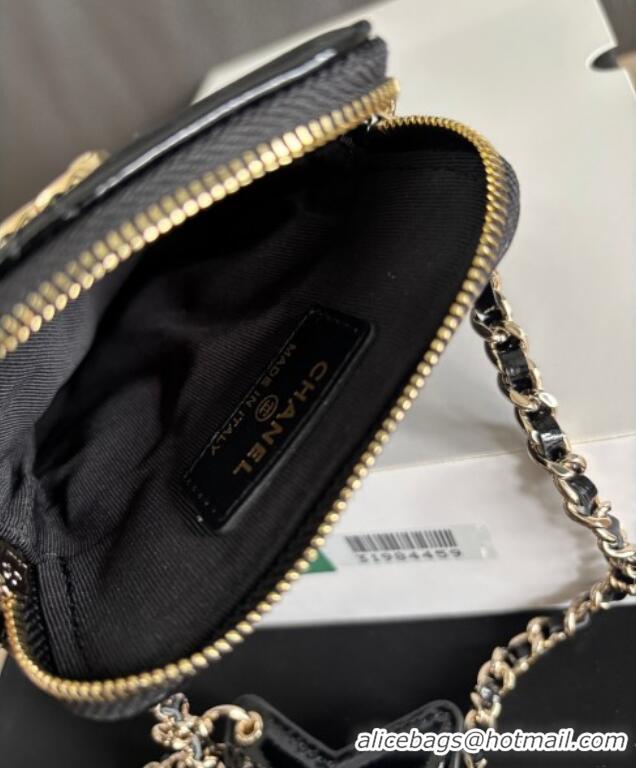 Inexpensive Chanel Shiny Crumpled Calfskin Phone Holder with Chain AP4777 Black 2025