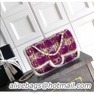 Original Cheap Chanel Tweed & Shearling Large Flap Bag AS5686 Fuchsia/Pink 2025