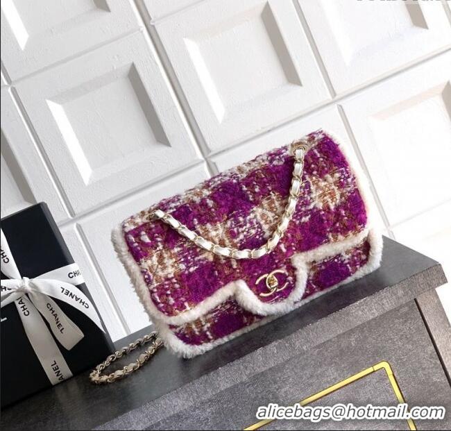 Original Cheap Chanel Tweed & Shearling Large Flap Bag AS5686 Fuchsia/Pink 2025
