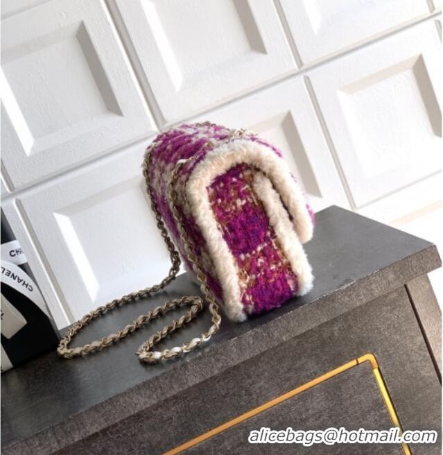 Original Cheap Chanel Tweed & Shearling Large Flap Bag AS5686 Fuchsia/Pink 2025