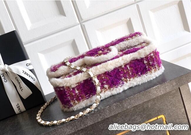 Original Cheap Chanel Tweed & Shearling Large Flap Bag AS5686 Fuchsia/Pink 2025