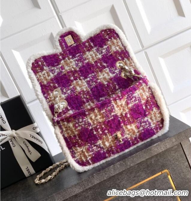 Original Cheap Chanel Tweed & Shearling Large Flap Bag AS5686 Fuchsia/Pink 2025