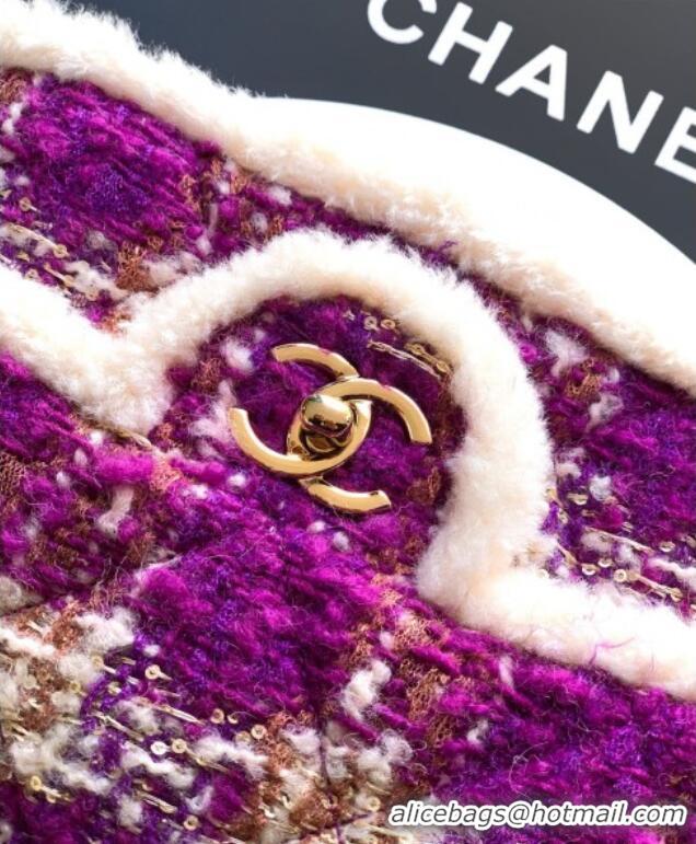 Original Cheap Chanel Tweed & Shearling Large Flap Bag AS5686 Fuchsia/Pink 2025