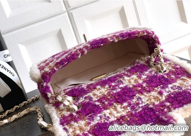 Original Cheap Chanel Tweed & Shearling Large Flap Bag AS5686 Fuchsia/Pink 2025
