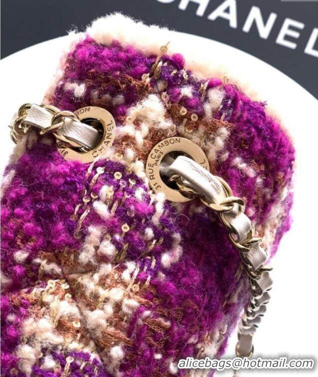 Original Cheap Chanel Tweed & Shearling Large Flap Bag AS5686 Fuchsia/Pink 2025