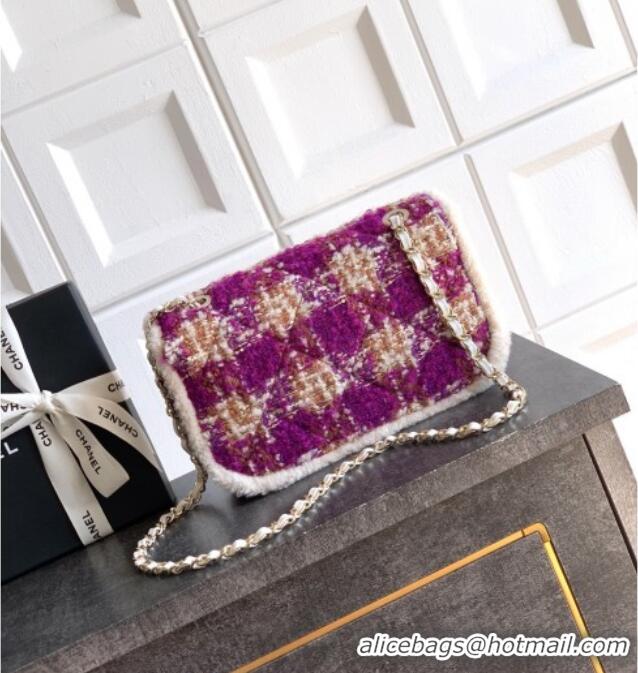 Original Cheap Chanel Tweed & Shearling Large Flap Bag AS5686 Fuchsia/Pink 2025