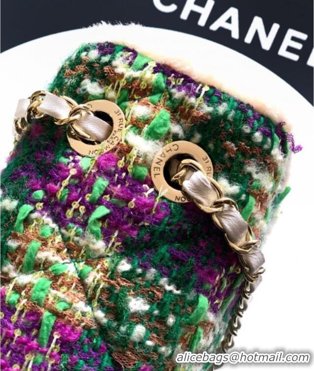 Best Price Chanel Tweed & Shearling Large Flap Bag AS5686 Green/Purple 2025