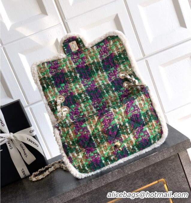 Best Price Chanel Tweed & Shearling Large Flap Bag AS5686 Green/Purple 2025