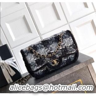 Top Grade Chanel Tweed & Shearling Large Flap Bag AS5686 Black/Grey 2025