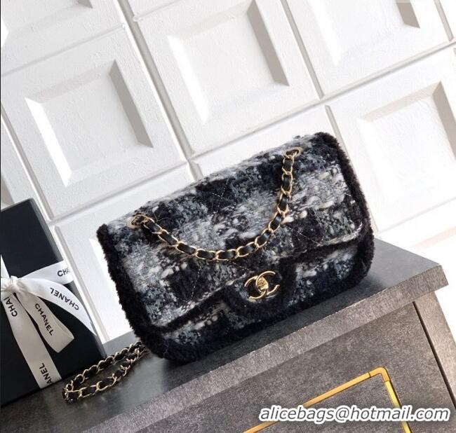 Top Grade Chanel Tweed & Shearling Large Flap Bag AS5686 Black/Grey 2025