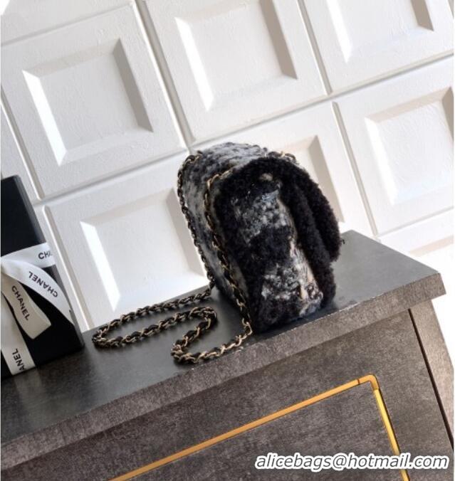 Top Grade Chanel Tweed & Shearling Large Flap Bag AS5686 Black/Grey 2025