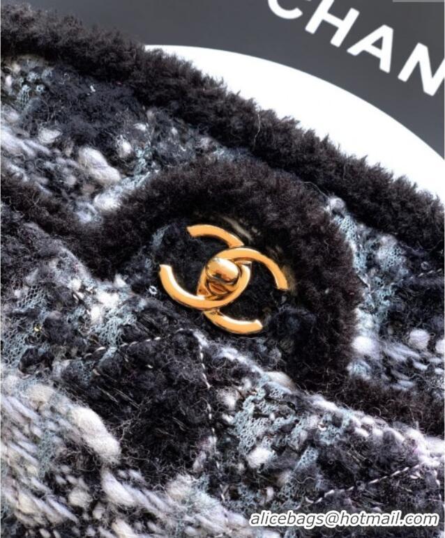 Top Grade Chanel Tweed & Shearling Large Flap Bag AS5686 Black/Grey 2025