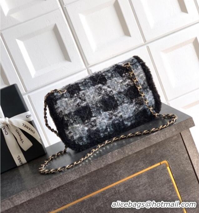 Top Grade Chanel Tweed & Shearling Large Flap Bag AS5686 Black/Grey 2025
