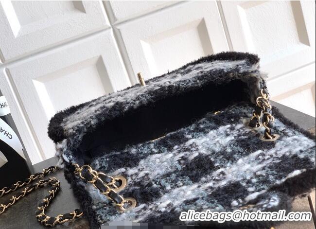 Top Grade Chanel Tweed & Shearling Large Flap Bag AS5686 Black/Grey 2025
