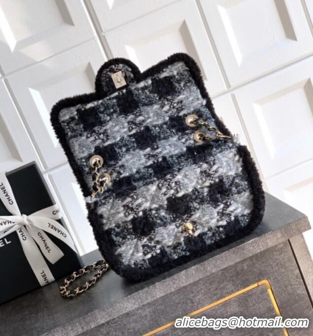 Top Grade Chanel Tweed & Shearling Large Flap Bag AS5686 Black/Grey 2025