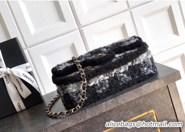 Top Grade Chanel Tweed & Shearling Large Flap Bag AS5686 Black/Grey 2025
