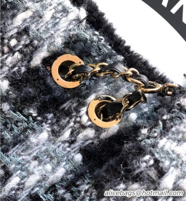 Top Grade Chanel Tweed & Shearling Large Flap Bag AS5686 Black/Grey 2025