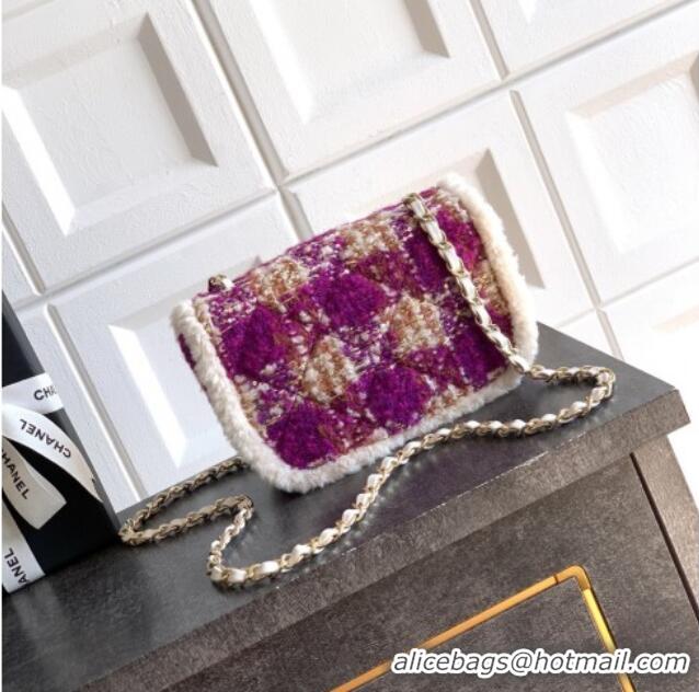 Luxury Cheap Chanel Tweed & Shearling Small Flap Bag AS5686 Fuchsia/Pink 2025