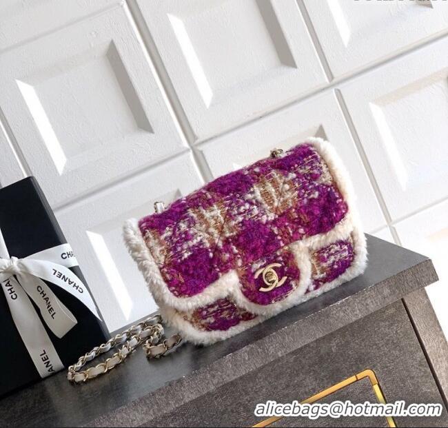 Luxury Cheap Chanel Tweed & Shearling Small Flap Bag AS5686 Fuchsia/Pink 2025