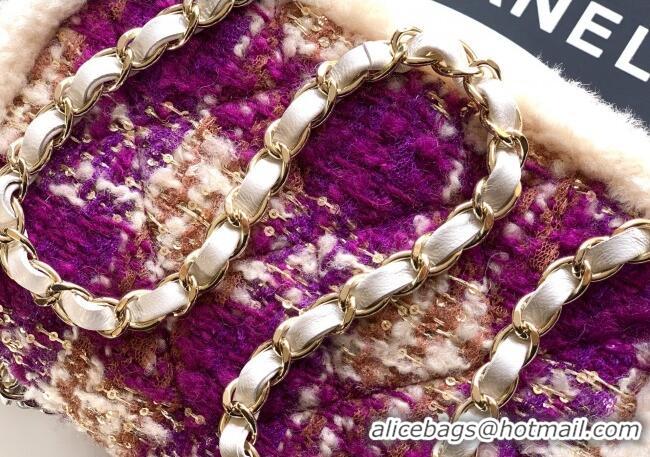 Luxury Cheap Chanel Tweed & Shearling Small Flap Bag AS5686 Fuchsia/Pink 2025