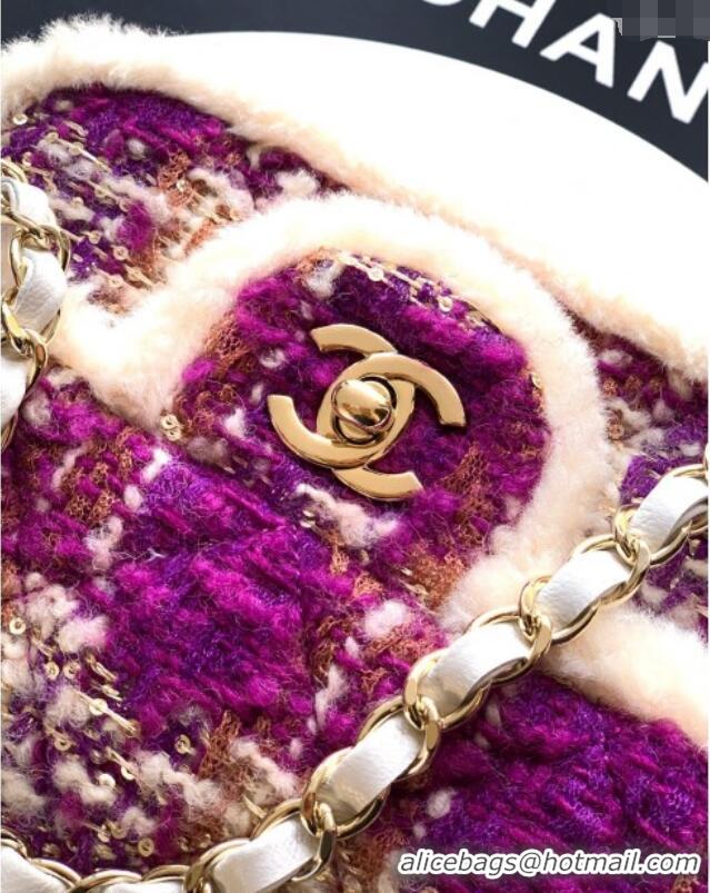 Luxury Cheap Chanel Tweed & Shearling Small Flap Bag AS5686 Fuchsia/Pink 2025
