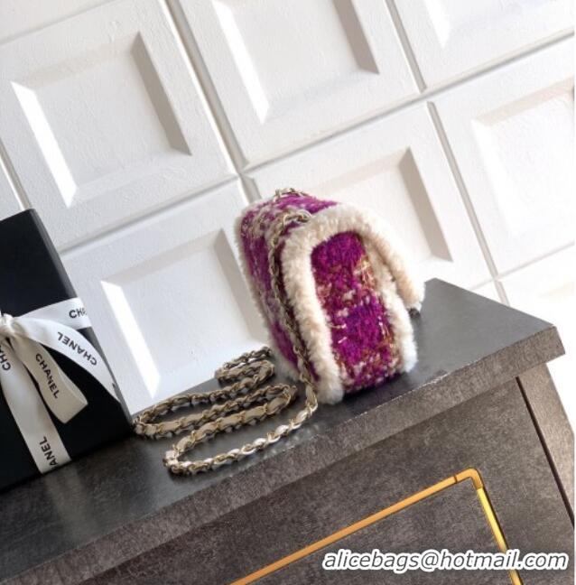 Luxury Cheap Chanel Tweed & Shearling Small Flap Bag AS5686 Fuchsia/Pink 2025