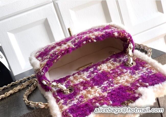 Luxury Cheap Chanel Tweed & Shearling Small Flap Bag AS5686 Fuchsia/Pink 2025