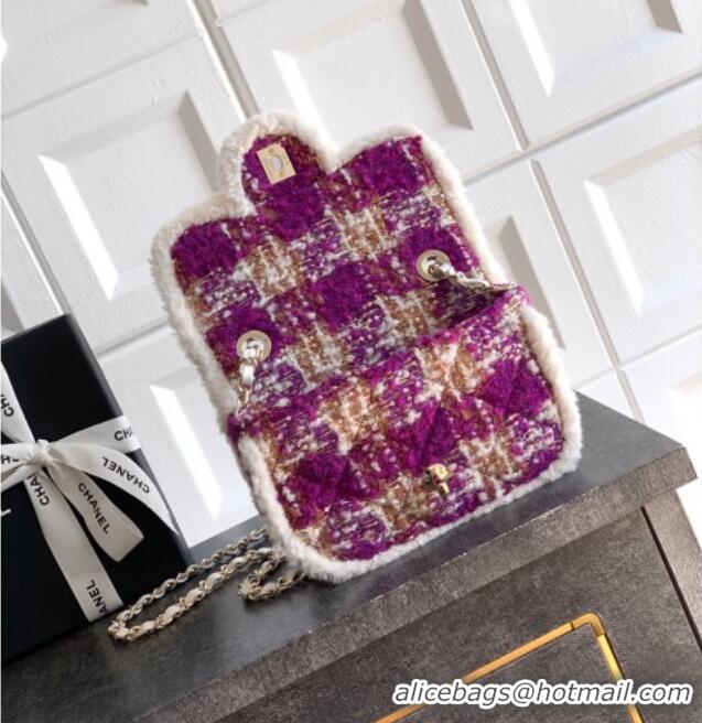 Luxury Cheap Chanel Tweed & Shearling Small Flap Bag AS5686 Fuchsia/Pink 2025