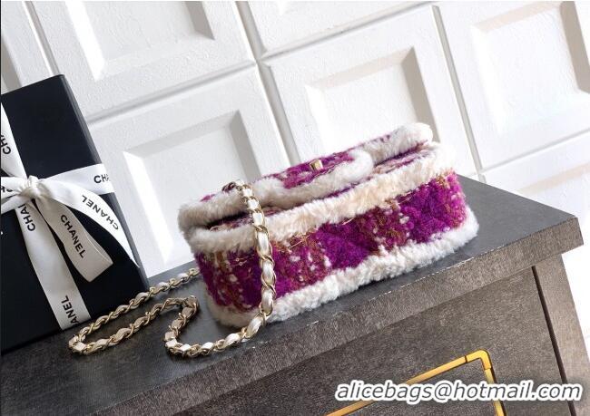 Luxury Cheap Chanel Tweed & Shearling Small Flap Bag AS5686 Fuchsia/Pink 2025