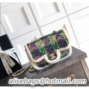 Good Quality Chanel Tweed & Shearling Small Flap Bag AS5686 Green/Purple 2025