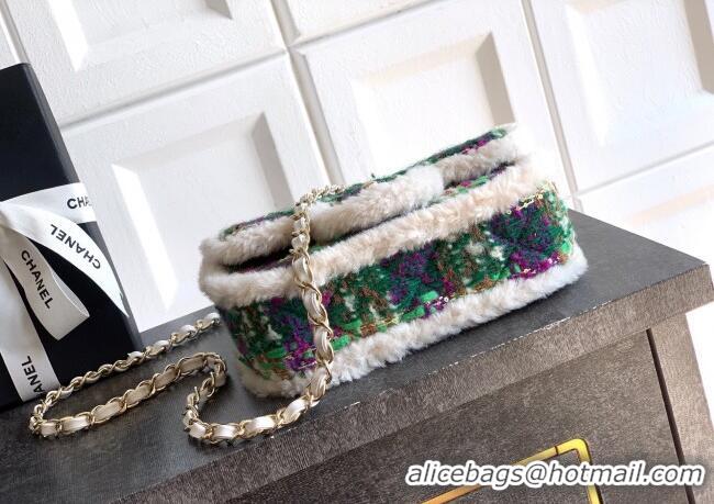 Good Quality Chanel Tweed & Shearling Small Flap Bag AS5686 Green/Purple 2025