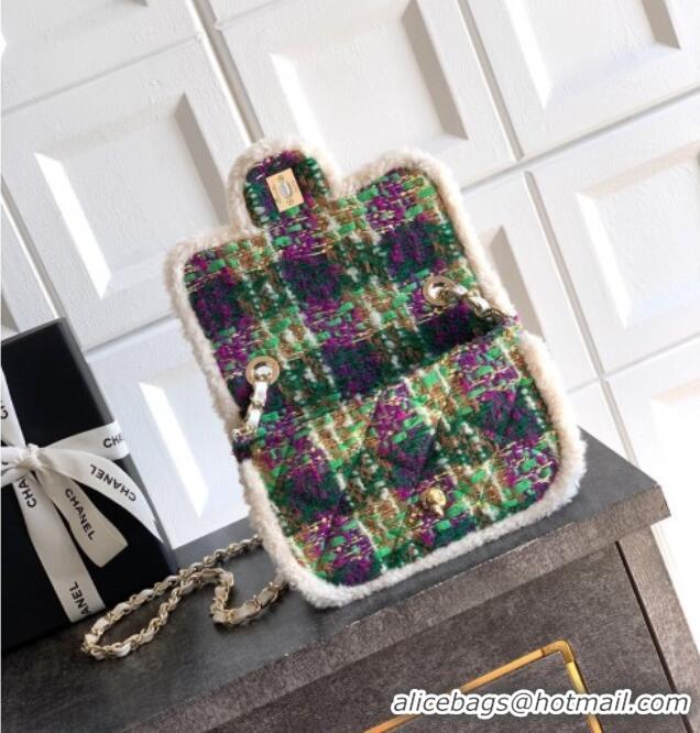 Good Quality Chanel Tweed & Shearling Small Flap Bag AS5686 Green/Purple 2025