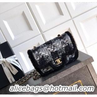 Stylish Promotional Chanel Tweed & Shearling Small Flap Bag AS5686 Black/Grey 2025