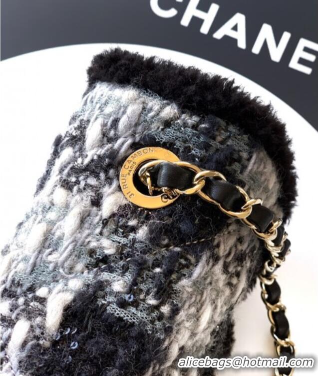 Stylish Promotional Chanel Tweed & Shearling Small Flap Bag AS5686 Black/Grey 2025