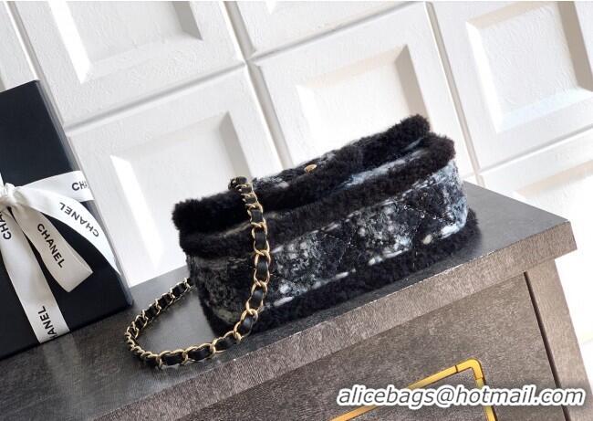 Stylish Promotional Chanel Tweed & Shearling Small Flap Bag AS5686 Black/Grey 2025