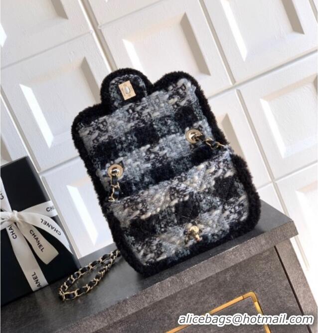 Stylish Promotional Chanel Tweed & Shearling Small Flap Bag AS5686 Black/Grey 2025