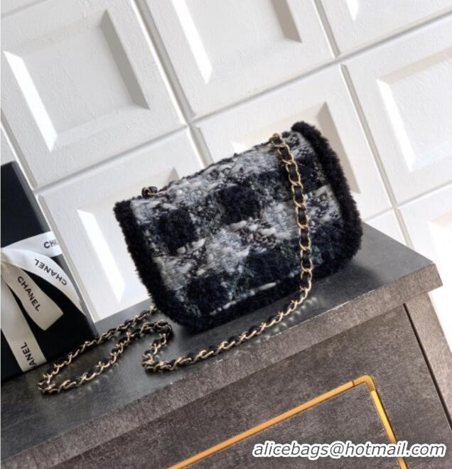 Stylish Promotional Chanel Tweed & Shearling Small Flap Bag AS5686 Black/Grey 2025
