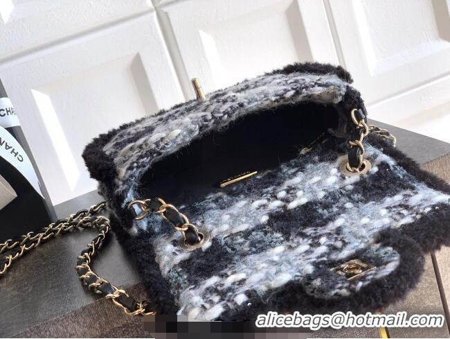 Stylish Promotional Chanel Tweed & Shearling Small Flap Bag AS5686 Black/Grey 2025
