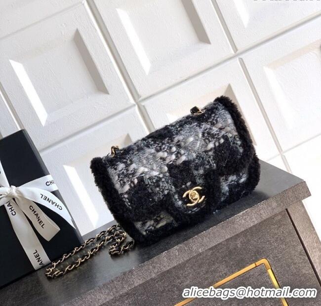 Stylish Promotional Chanel Tweed & Shearling Small Flap Bag AS5686 Black/Grey 2025
