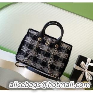 Discount Chanel Tweed & Shearling Small Shopping Bag AS5688 Black/Grey 2025