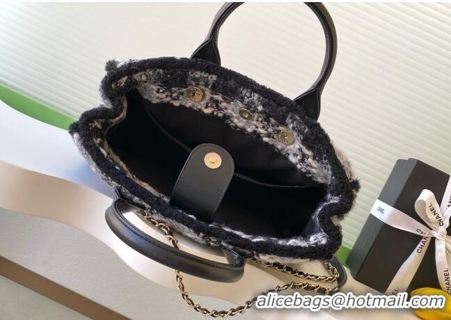 Discount Chanel Tweed & Shearling Small Shopping Bag AS5688 Black/Grey 2025