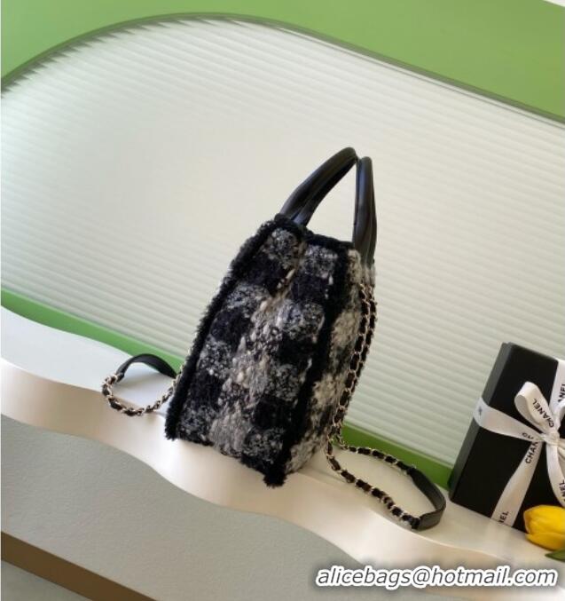 Discount Chanel Tweed & Shearling Small Shopping Bag AS5688 Black/Grey 2025