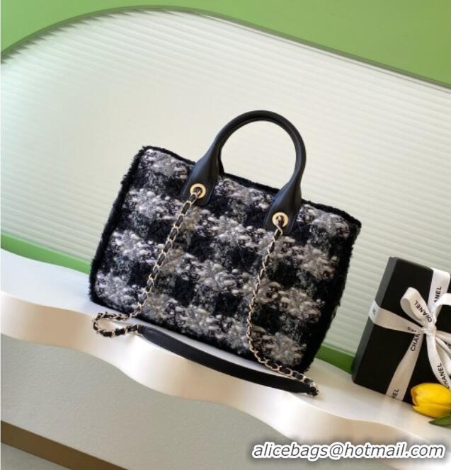 Discount Chanel Tweed & Shearling Small Shopping Bag AS5688 Black/Grey 2025